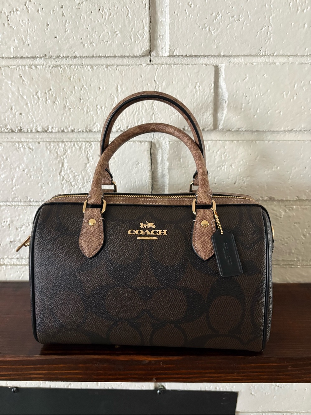 Coach Dark Brown Signature Satchel Rowan